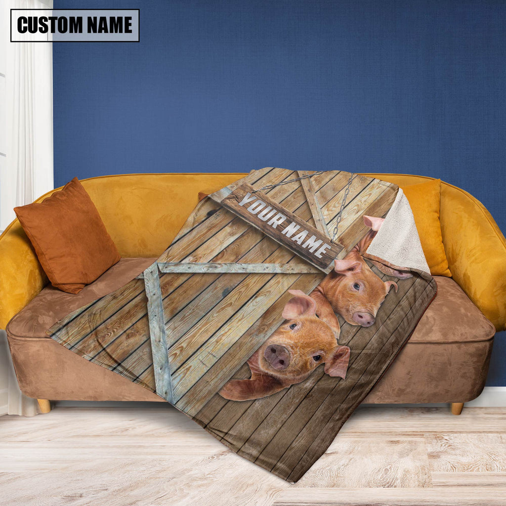 Personalized Name Pig Brown Barn Blanket
