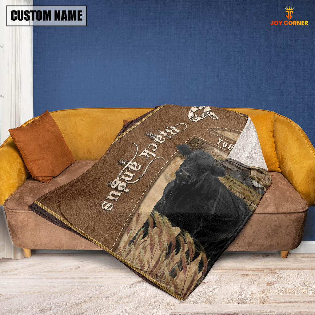 Personalized Name Black Angus Farm Leather Brown Blanket