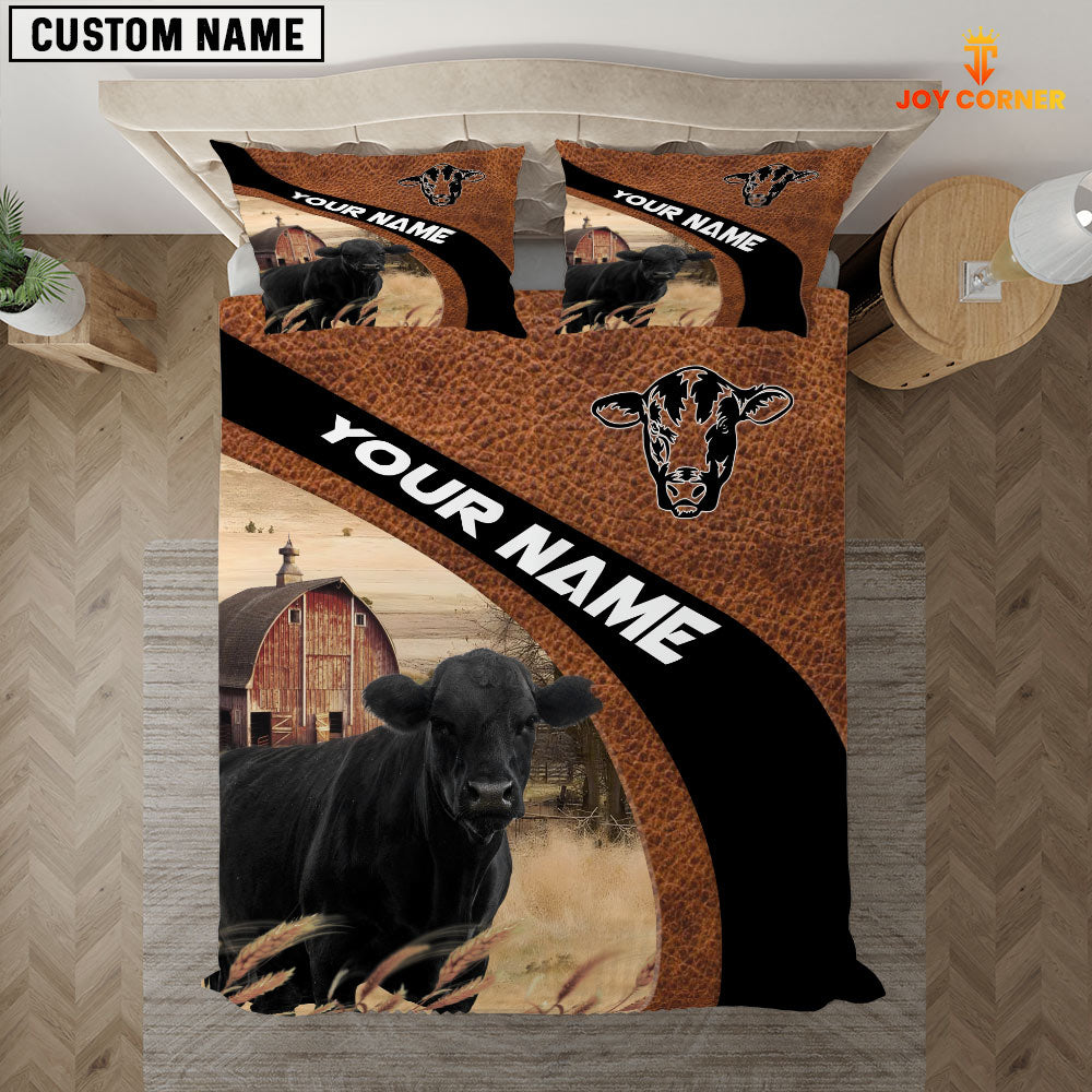Black Angus On The Farm Customized Name Red Barn Bedding Set
