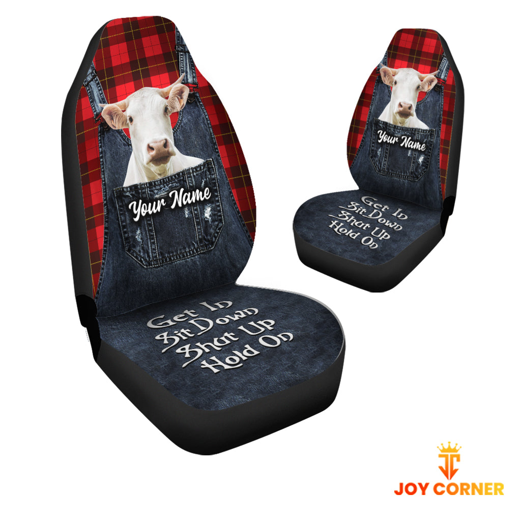 Customized Name Charolais Jean Overalls Pattern Car Seat Covers (2Pcs)