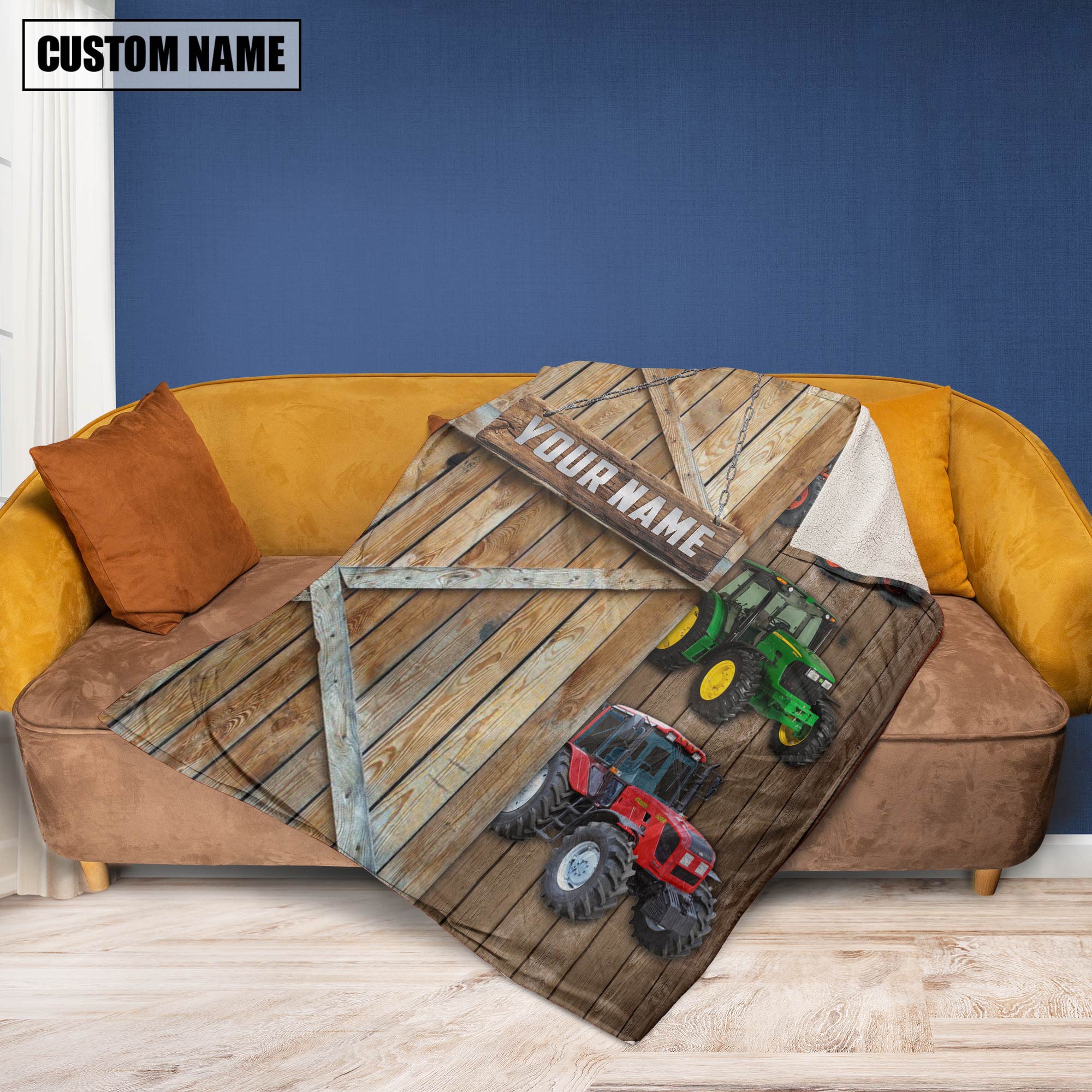 Personalized Name Farm Tractor Barn Blanket