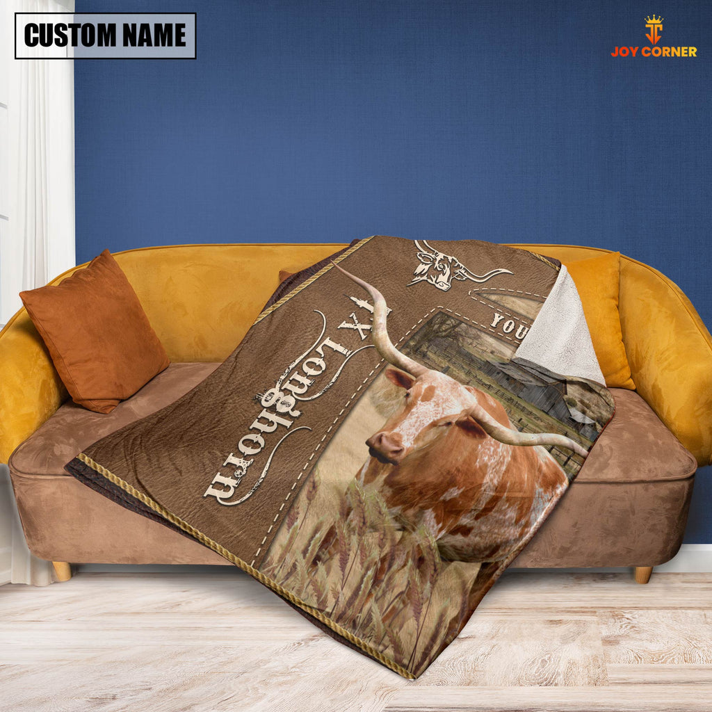 Personalized Name Texas Longhorn Farm Leather Brown Blanket