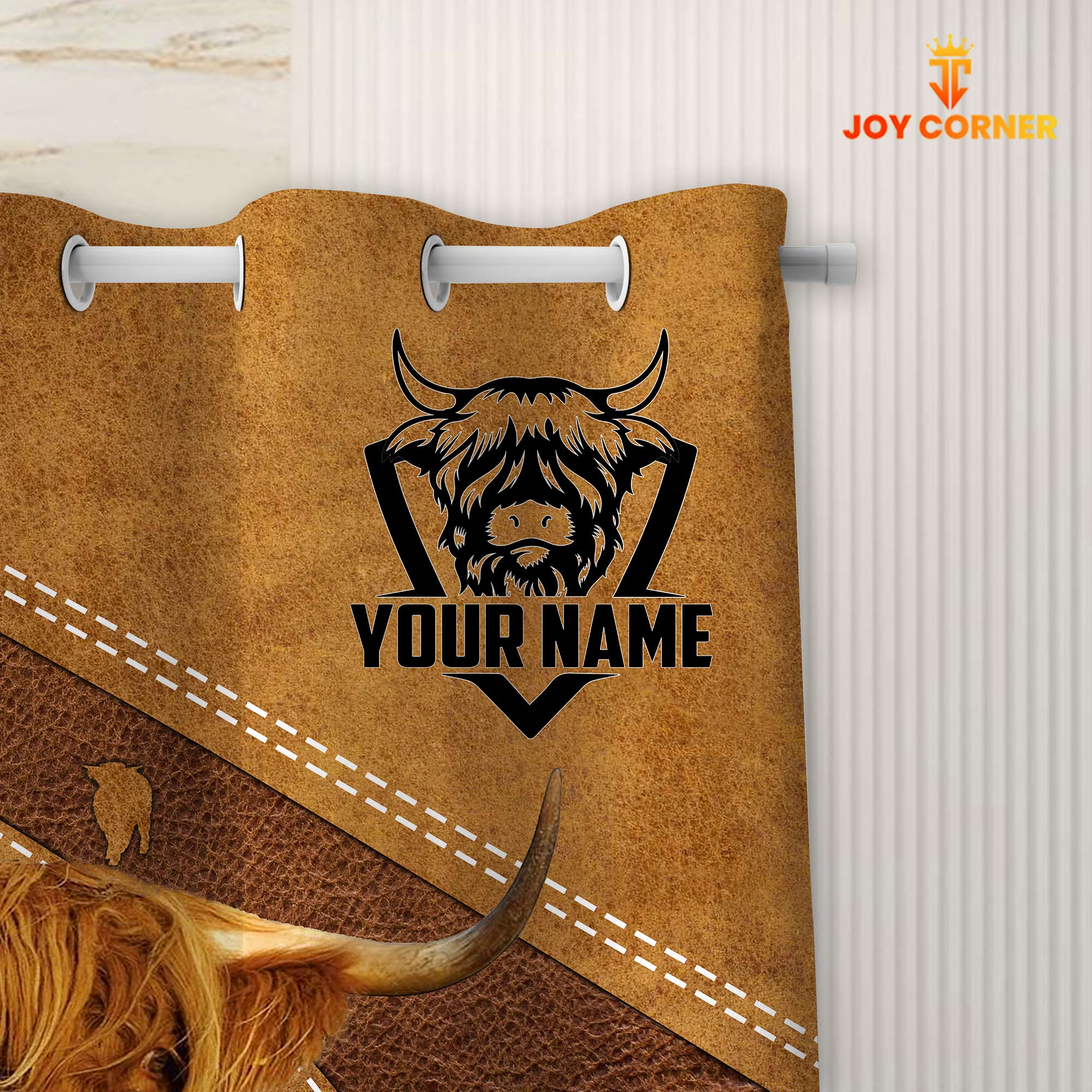 Custom Name Highland Cattle Pattern Shower Curtain