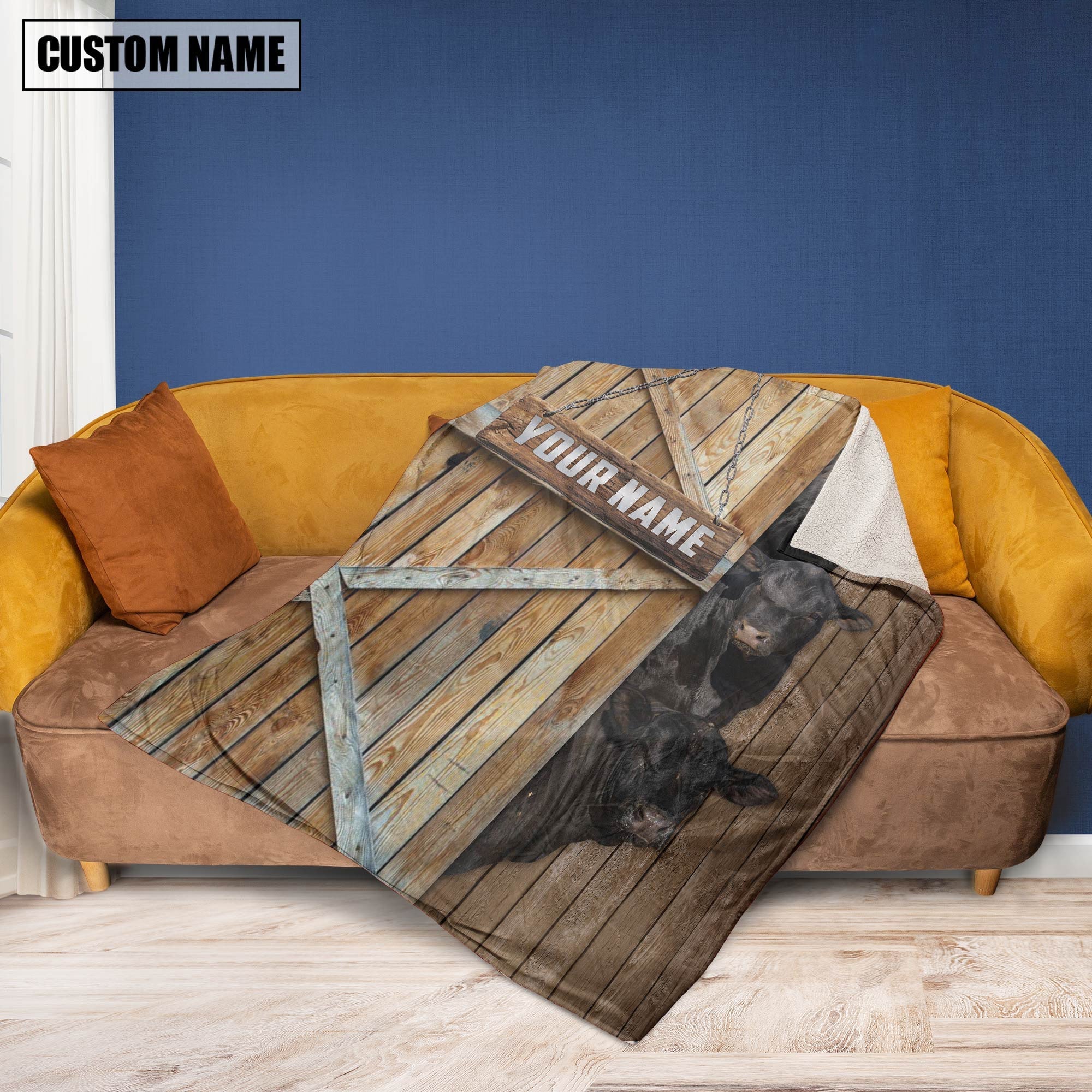 Personalized Name Sim Angus Barn Blanket