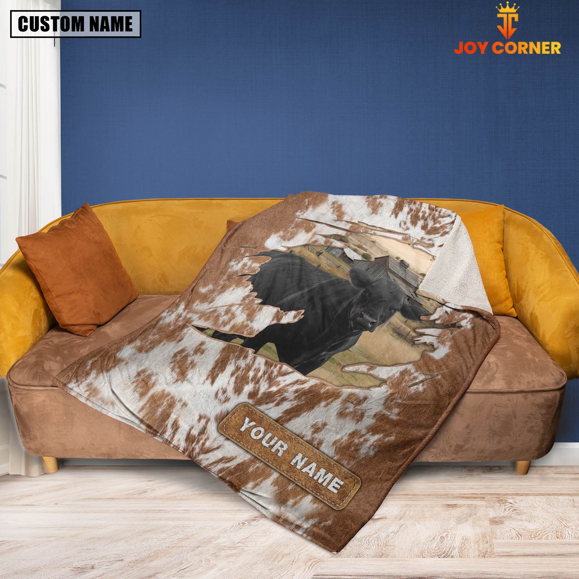 Custom Name Black Angus Cow Hair Pattern Blanket