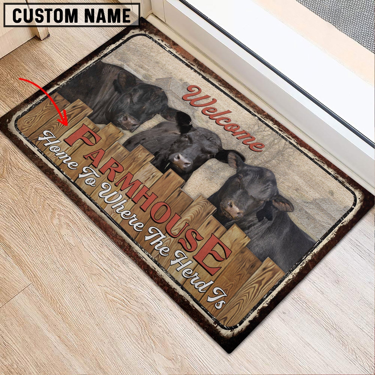 Black Sim Angus Personalized - Welcome  Doormat