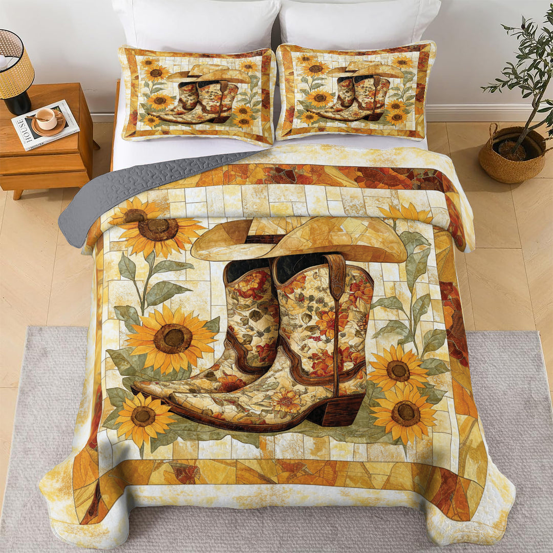 All Season Quilt 3-Piece Set Sunflower Cowboy Boot