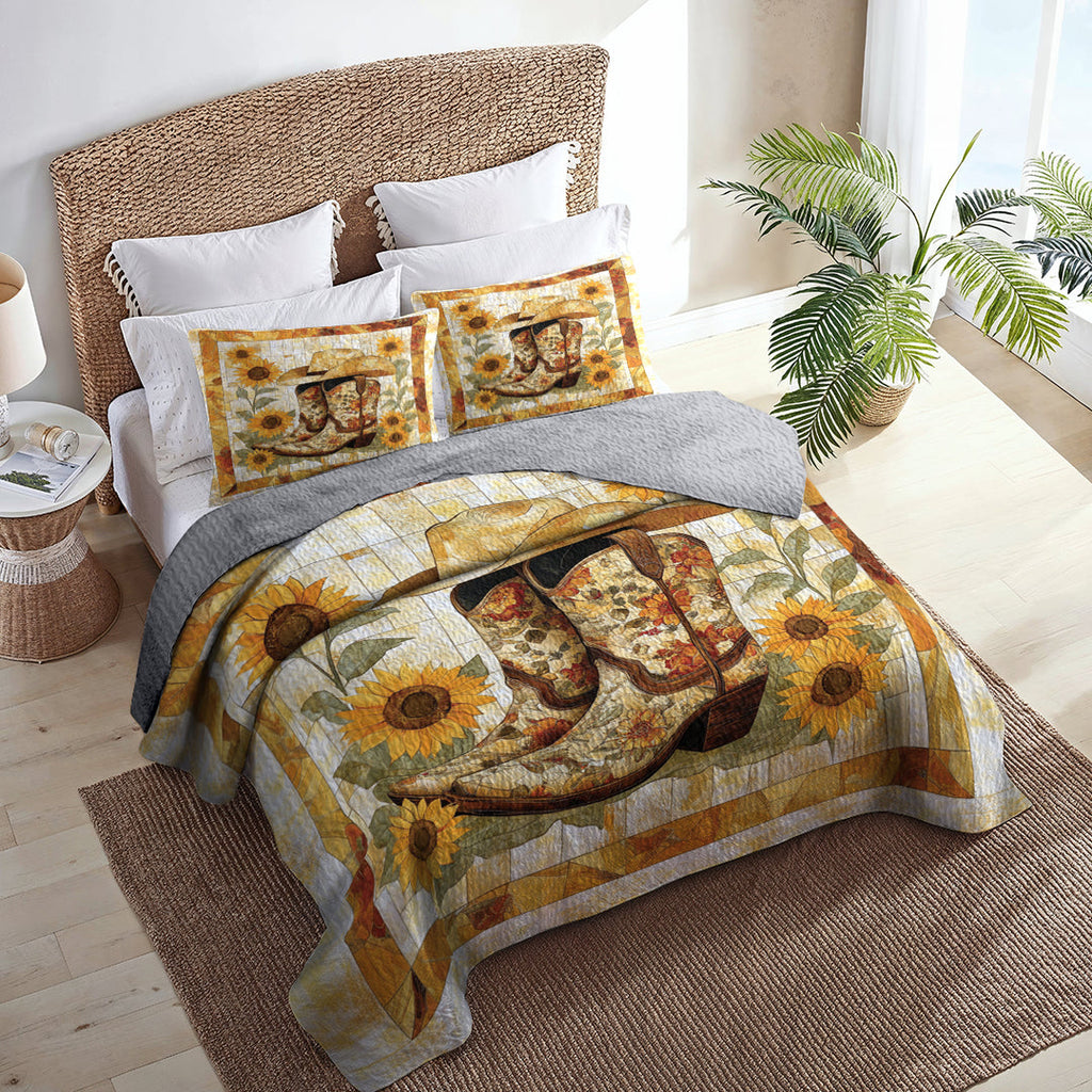 All Season Quilt 3-Piece Set Sunflower Cowboy Boot