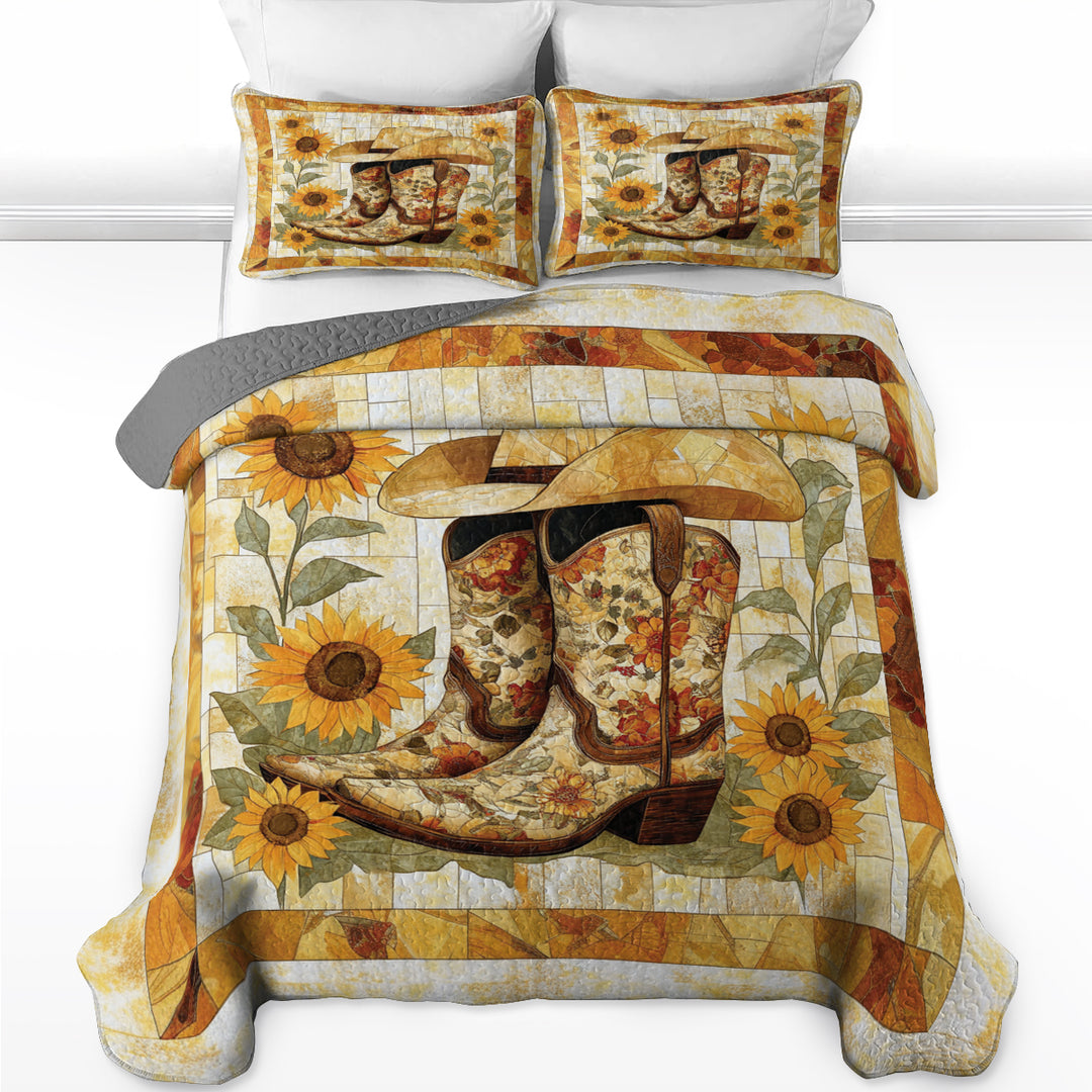 All Season Quilt 3-Piece Set Sunflower Cowboy Boot