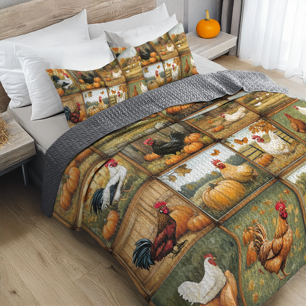 All Season Quilt 3-Piece Set Heritage Hens & Pumpkins