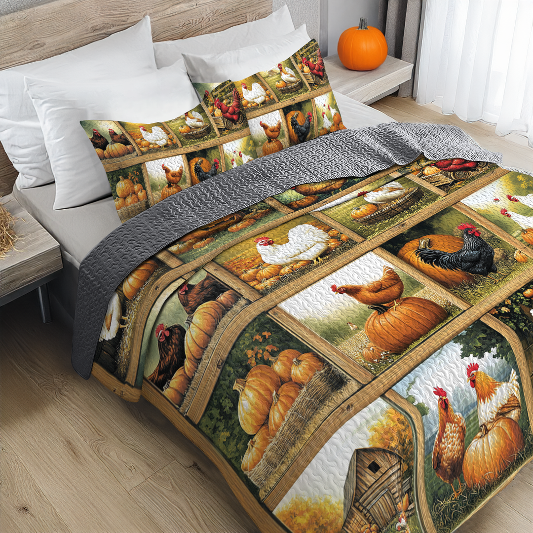 All Season Quilt 3-Piece Set Harvest Farmyard Chicken