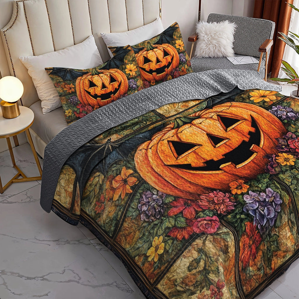 All Season Quilt 3-Piece Set - Autumn Harvest Jack-O'-Lantern