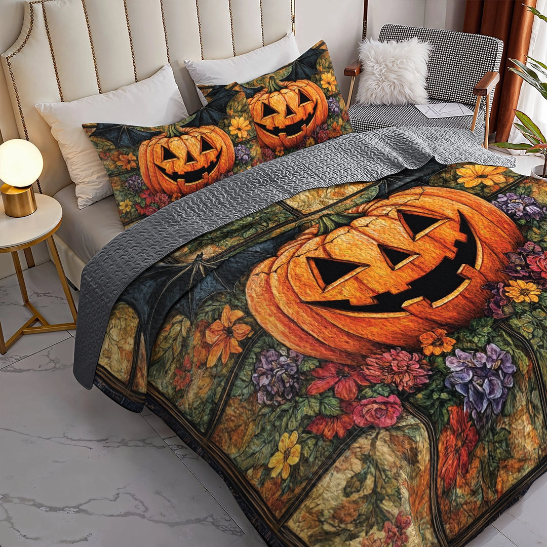 All Season Quilt 3-Piece Set - Autumn Harvest Jack-O'-Lantern