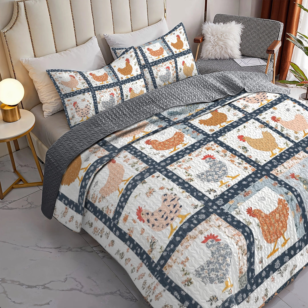 All Season Quilt 3-Piece Set - Charming Chicken