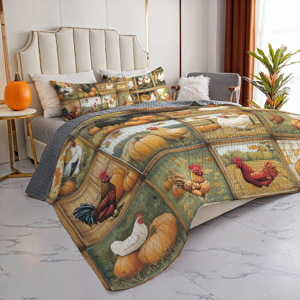 All Season Quilt 3-Piece Set Heritage Hens & Pumpkins