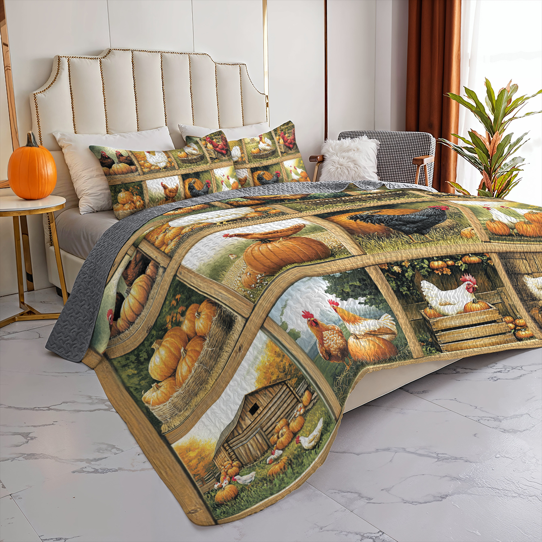 All Season Quilt 3-Piece Set Harvest Farmyard Chicken