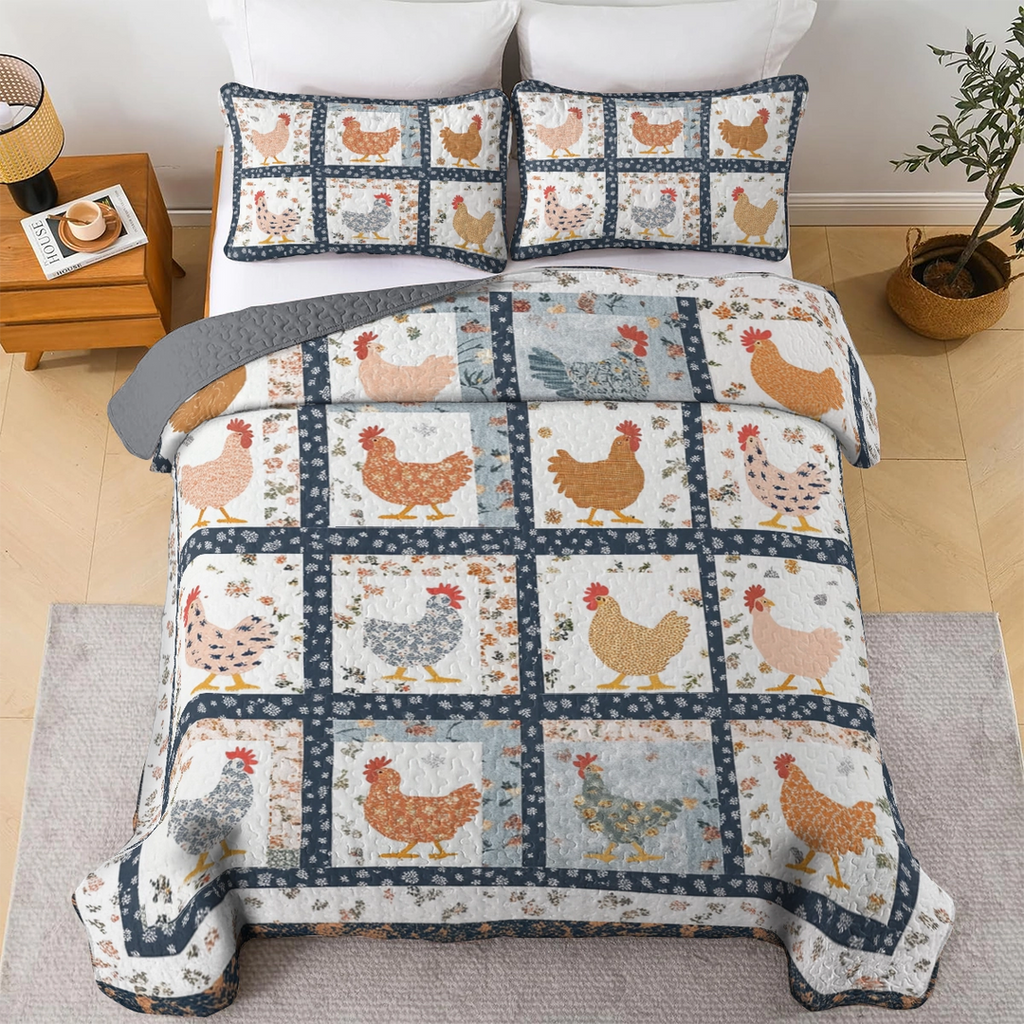 All Season Quilt 3-Piece Set - Charming Chicken