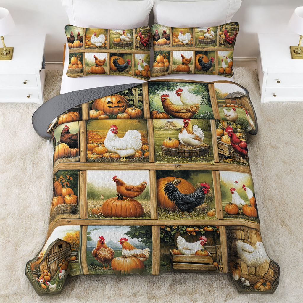 All Season Quilt 3-Piece Set Harvest Farmyard Chicken