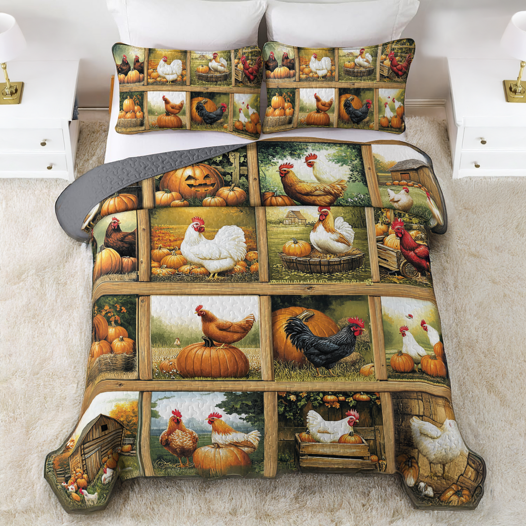 All Season Quilt 3-Piece Set Harvest Farmyard Chicken
