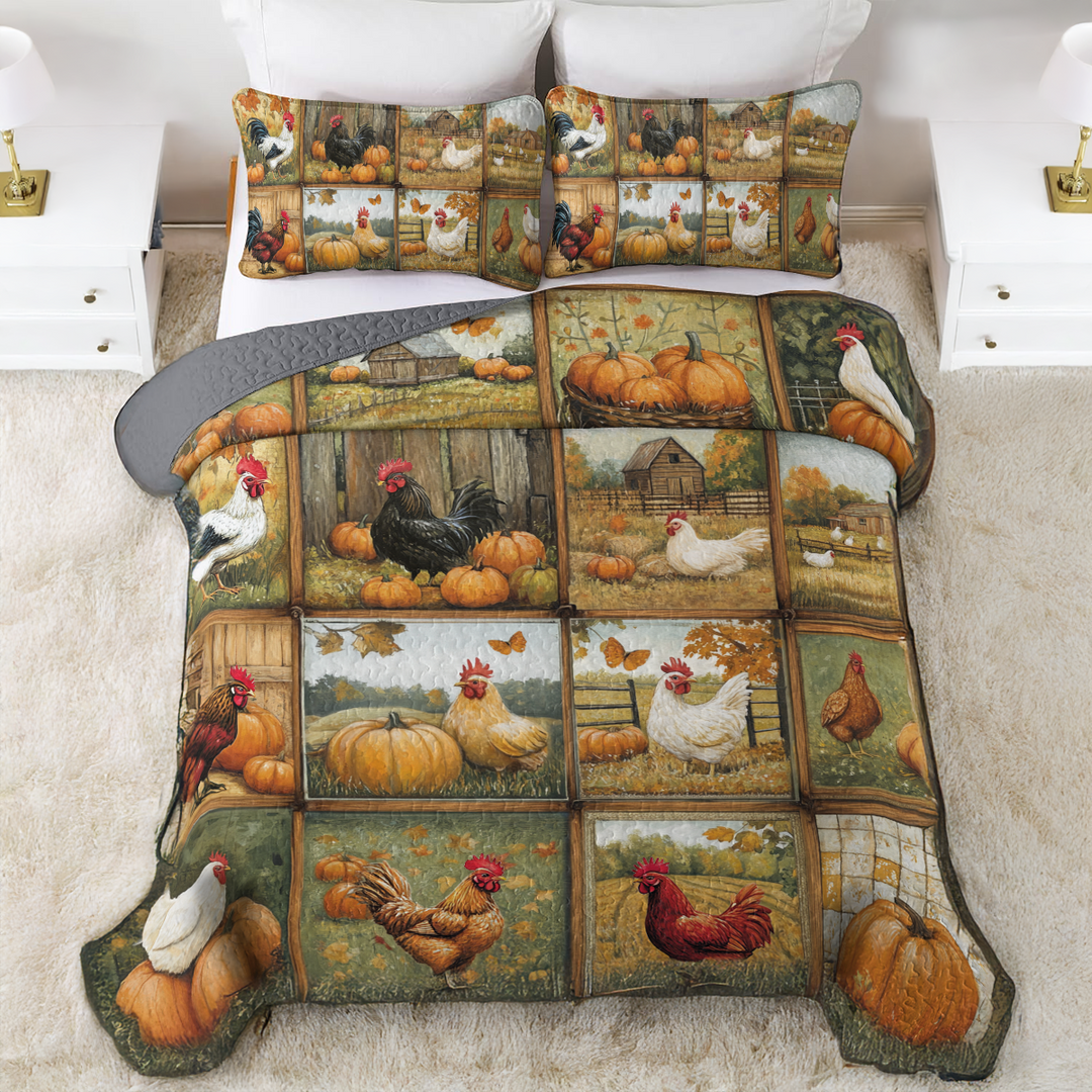 All Season Quilt 3-Piece Set Heritage Hens & Pumpkins