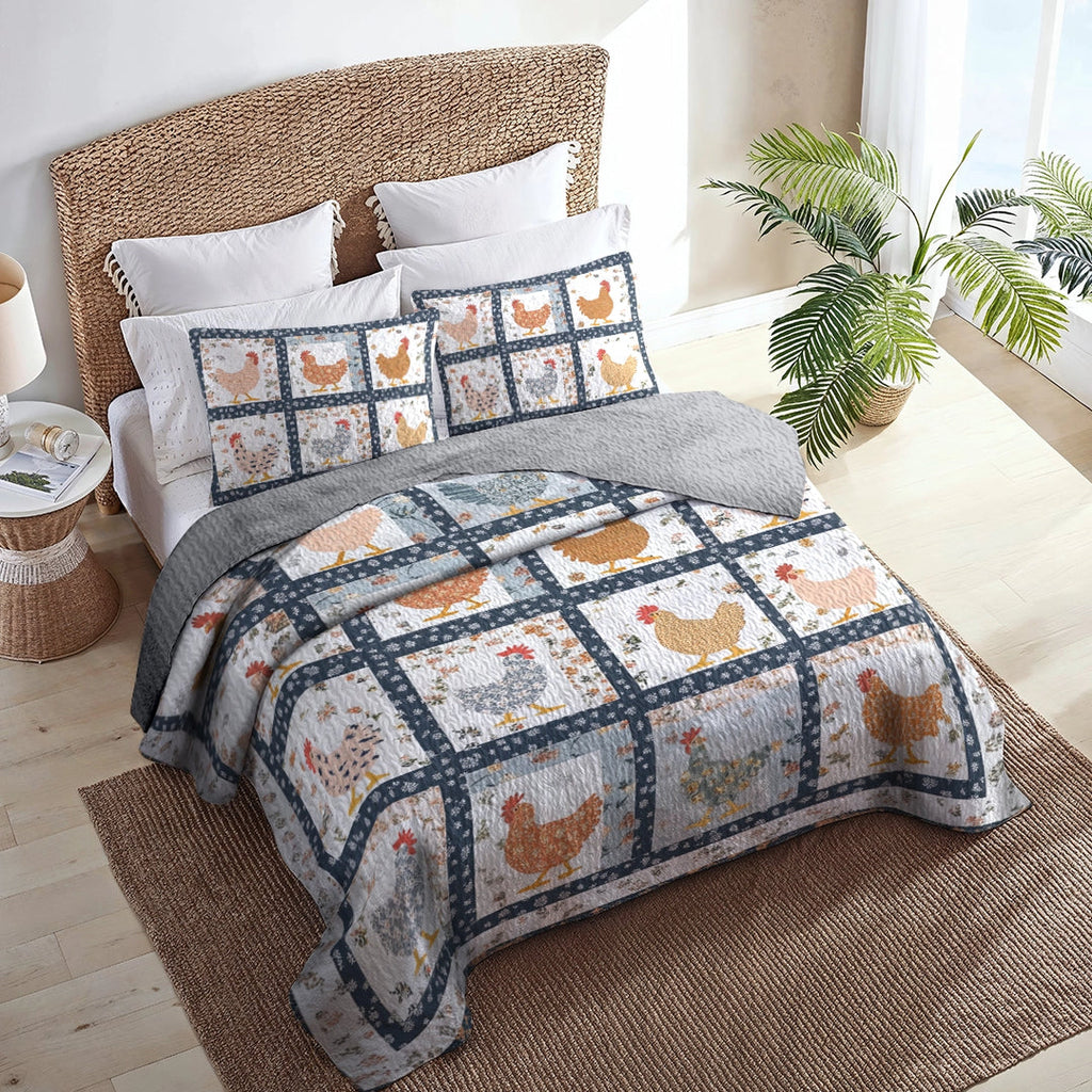 All Season Quilt 3-Piece Set - Charming Chicken