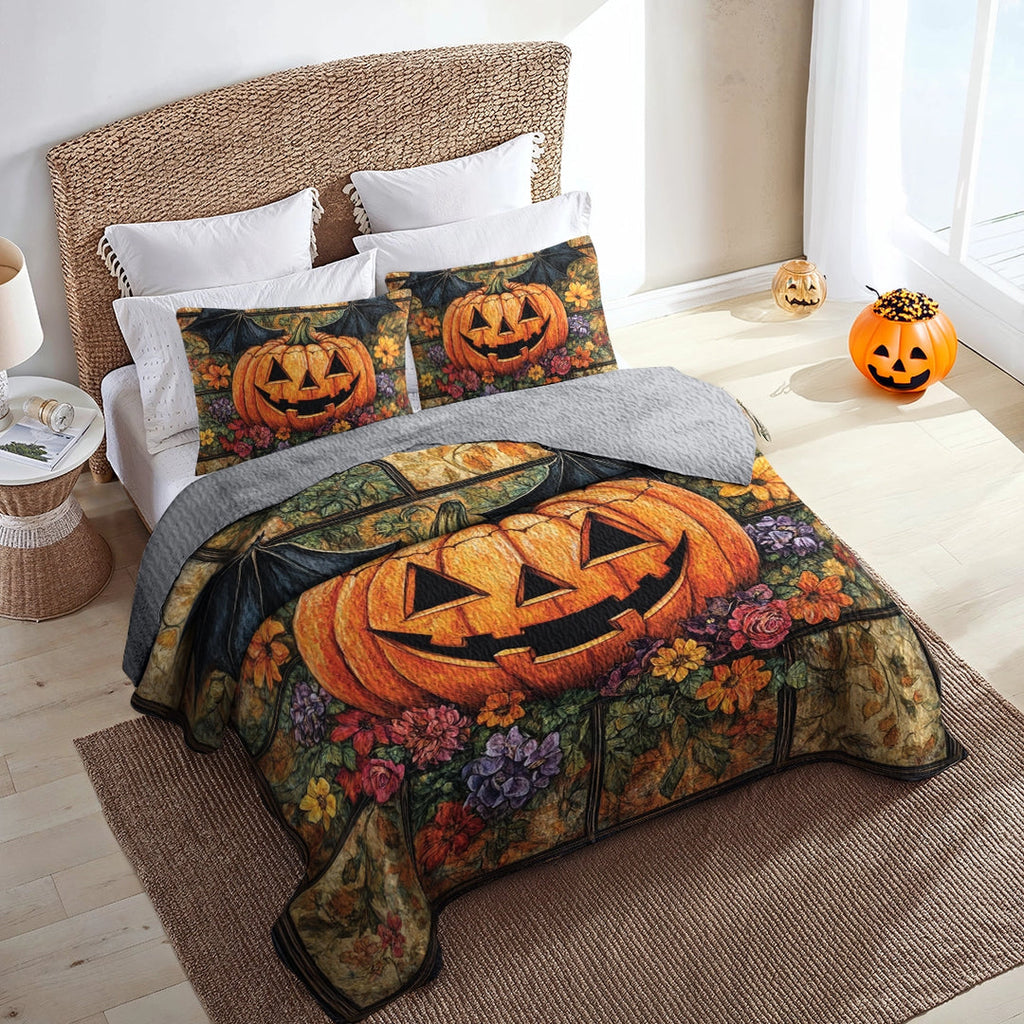 All Season Quilt 3-Piece Set - Autumn Harvest Jack-O'-Lantern