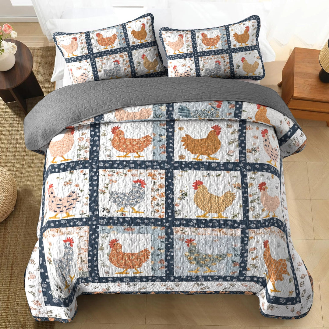 All Season Quilt 3-Piece Set - Charming Chicken