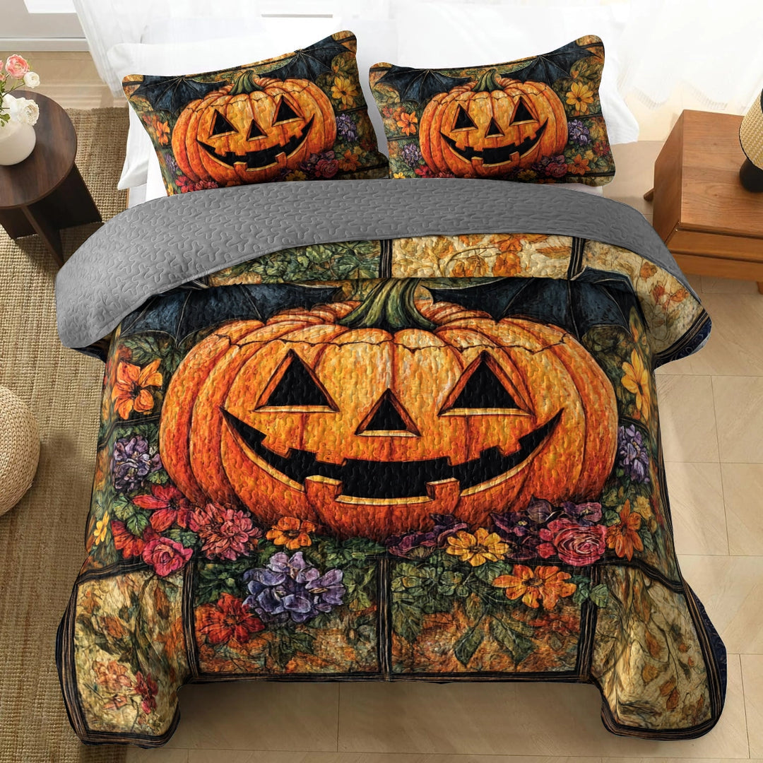 All Season Quilt 3-Piece Set - Autumn Harvest Jack-O'-Lantern