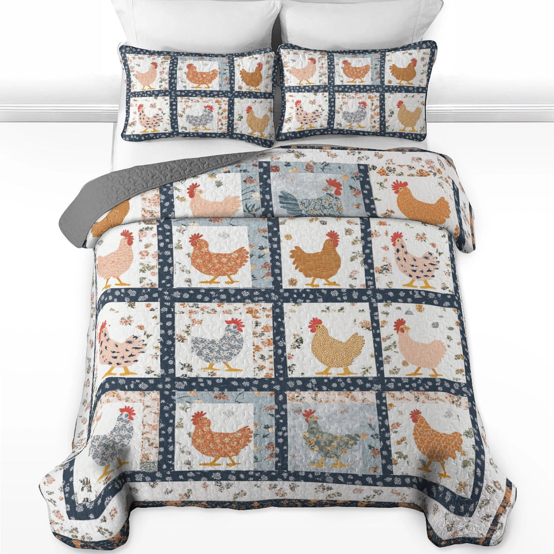 All Season Quilt 3-Piece Set - Charming Chicken