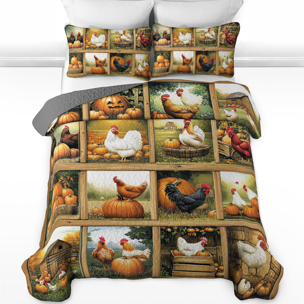 All Season Quilt 3-Piece Set Harvest Farmyard Chicken