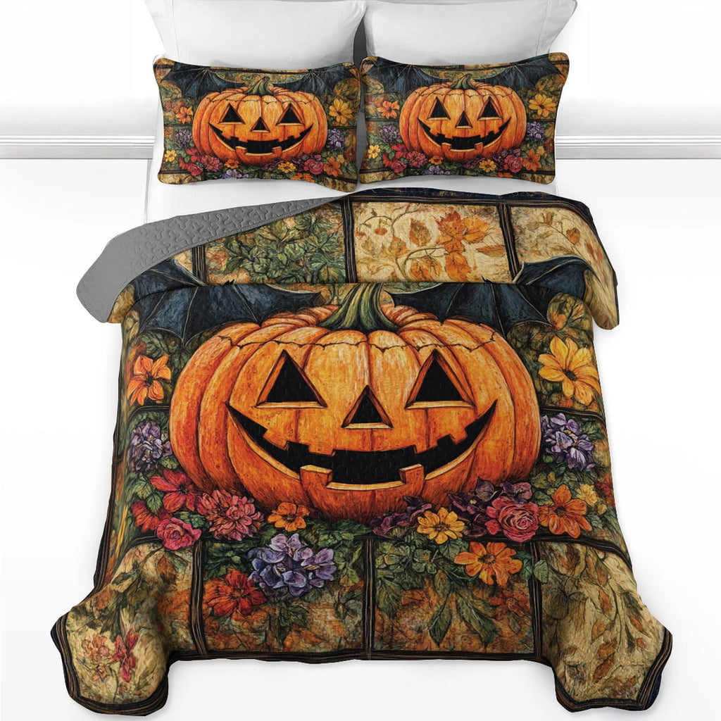 All Season Quilt 3-Piece Set - Autumn Harvest Jack-O'-Lantern