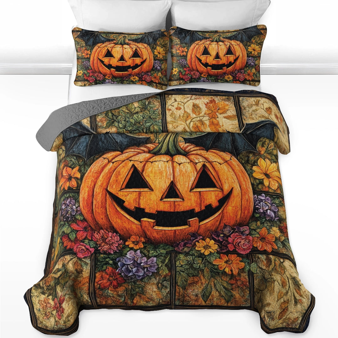 All Season Quilt 3-Piece Set - Autumn Harvest Jack-O'-Lantern