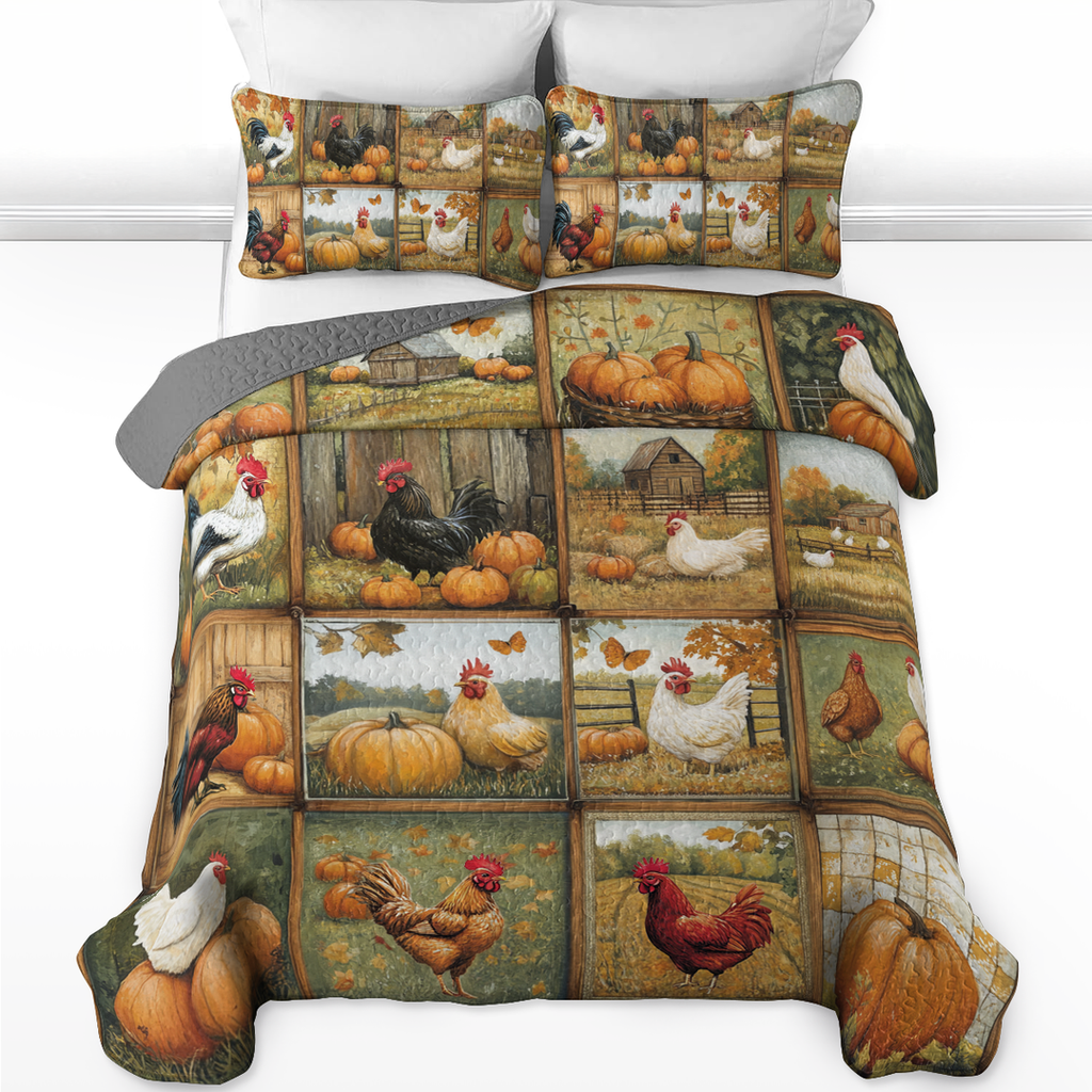 All Season Quilt 3-Piece Set Heritage Hens & Pumpkins