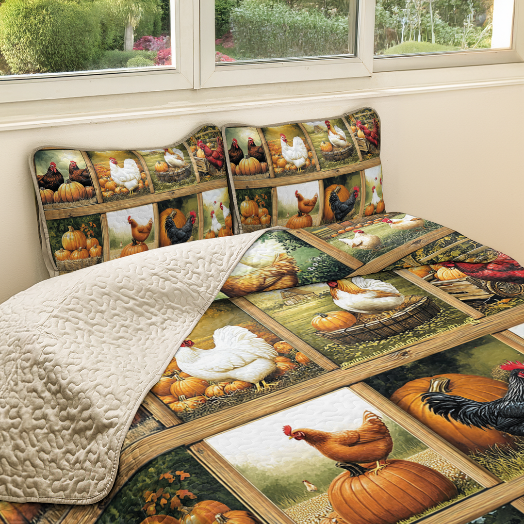 All Season Quilt 3-Piece Set Harvest Farmyard Chicken