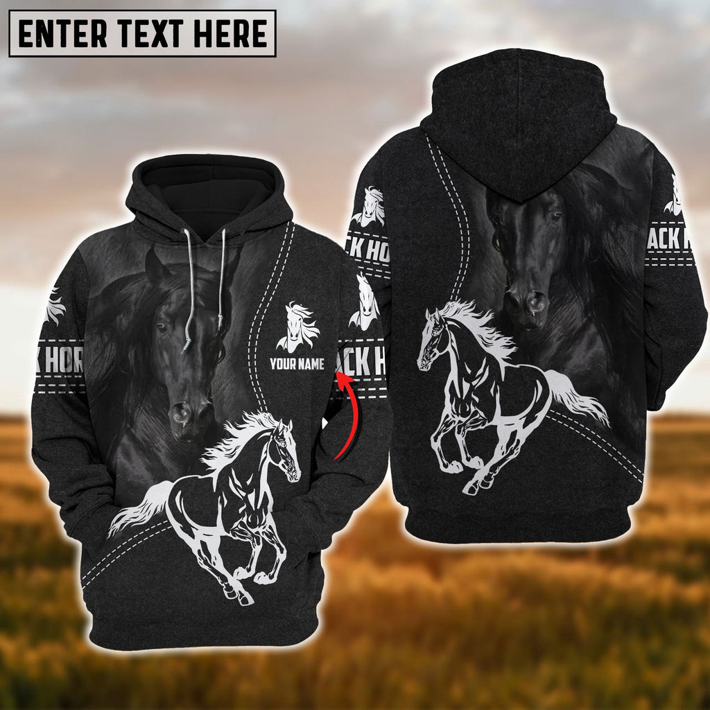 Custom Name Black Horse Lovers 3D Hoodie