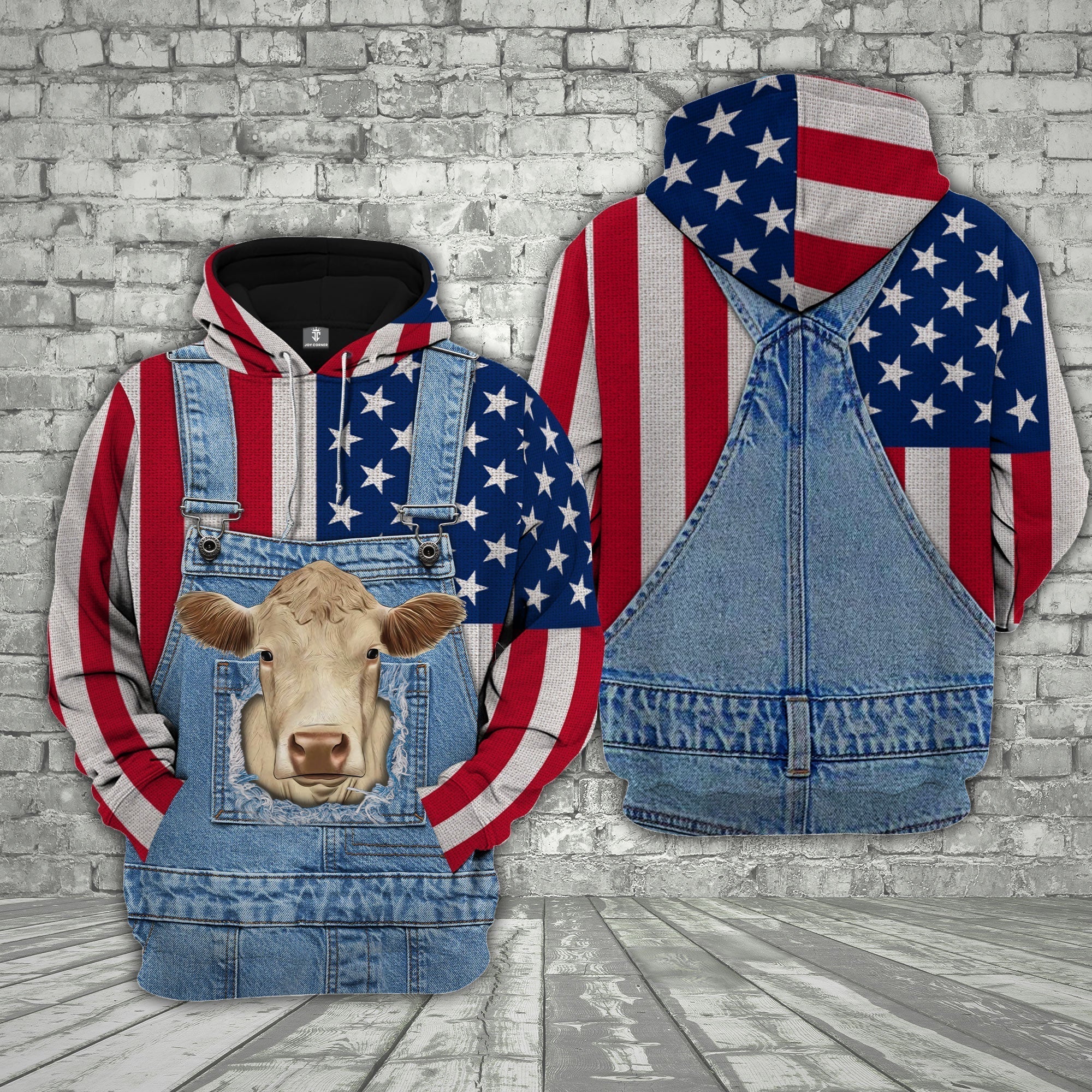 Charolais Cattle US Flag Farm Personalized 3D Hoodie