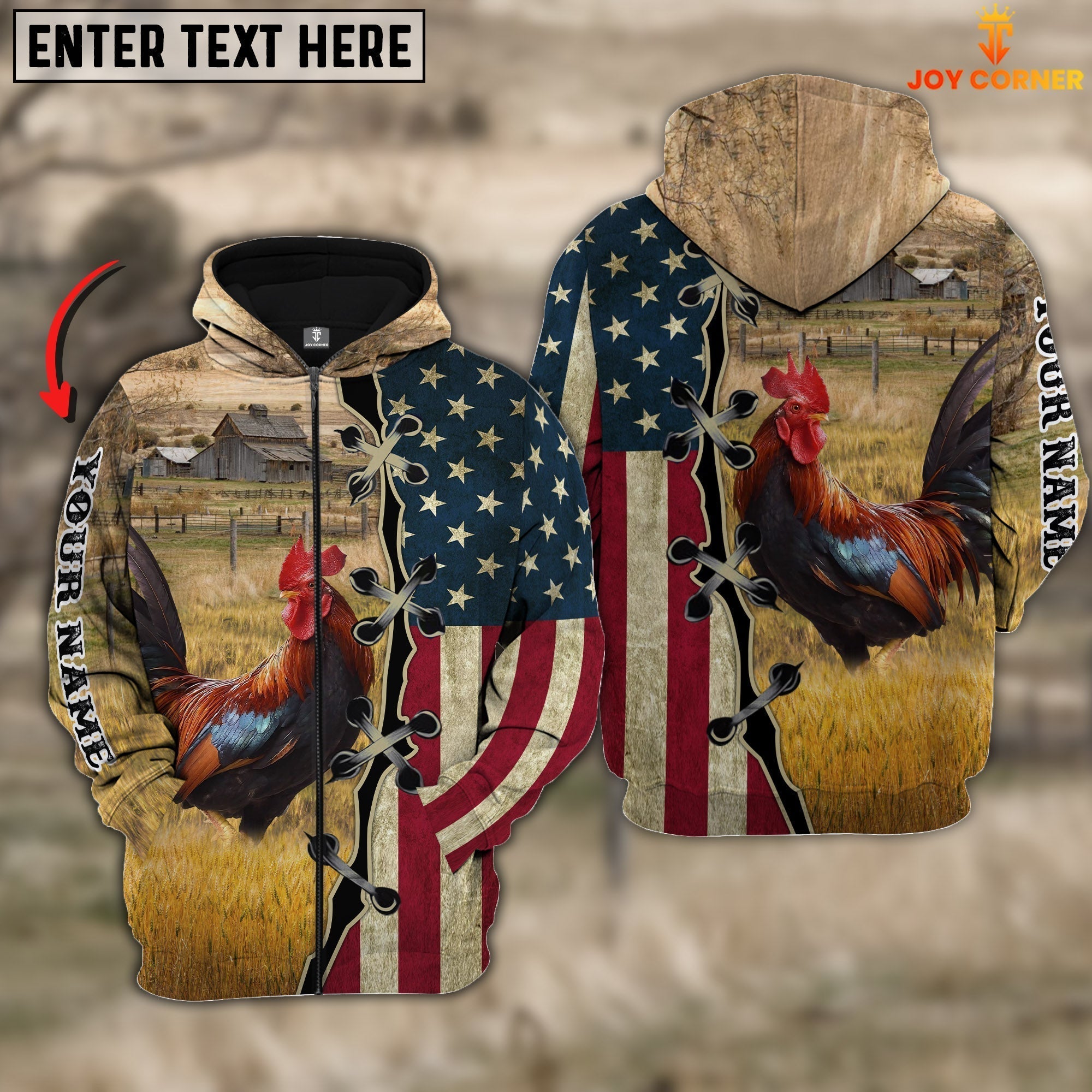 Chicken On Farms Custom Name American Flag 3D Shirt