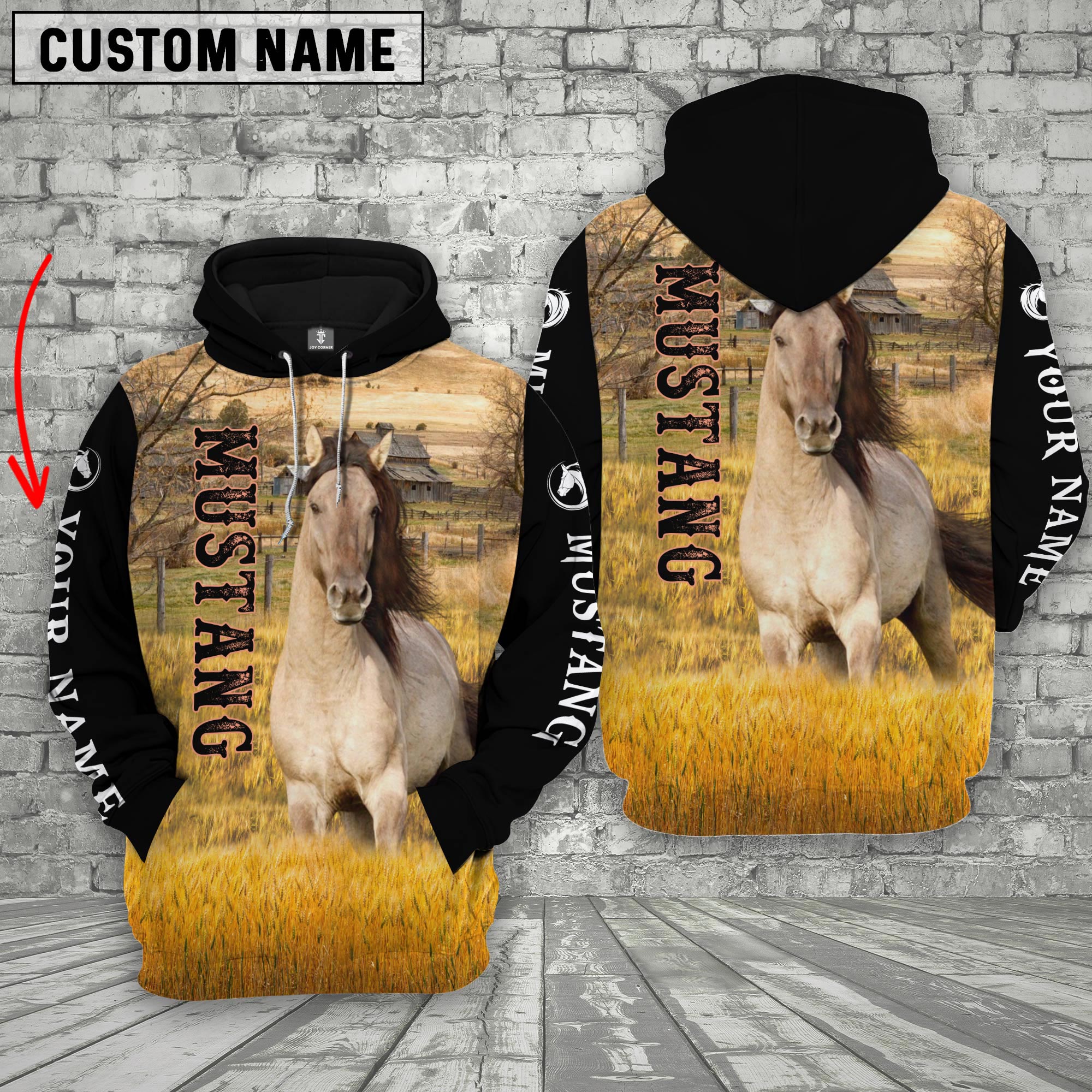 Personalized Name Mustang Horse On The Farm 3D Hoodie