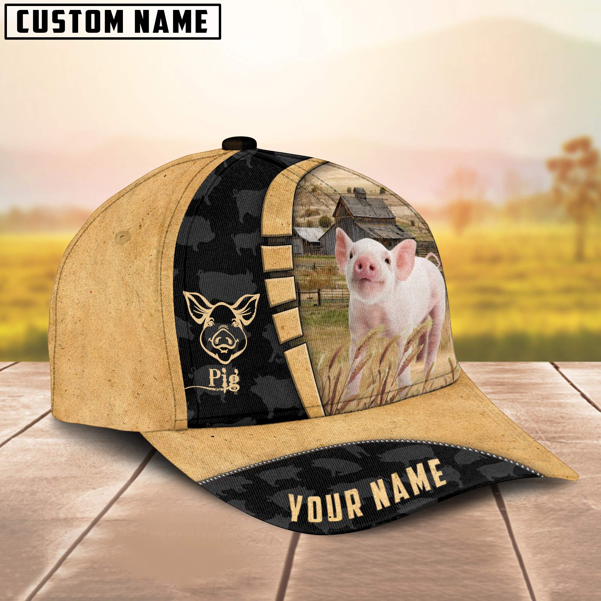 Custom Name Pig Cattle Farmhouse Field Cap