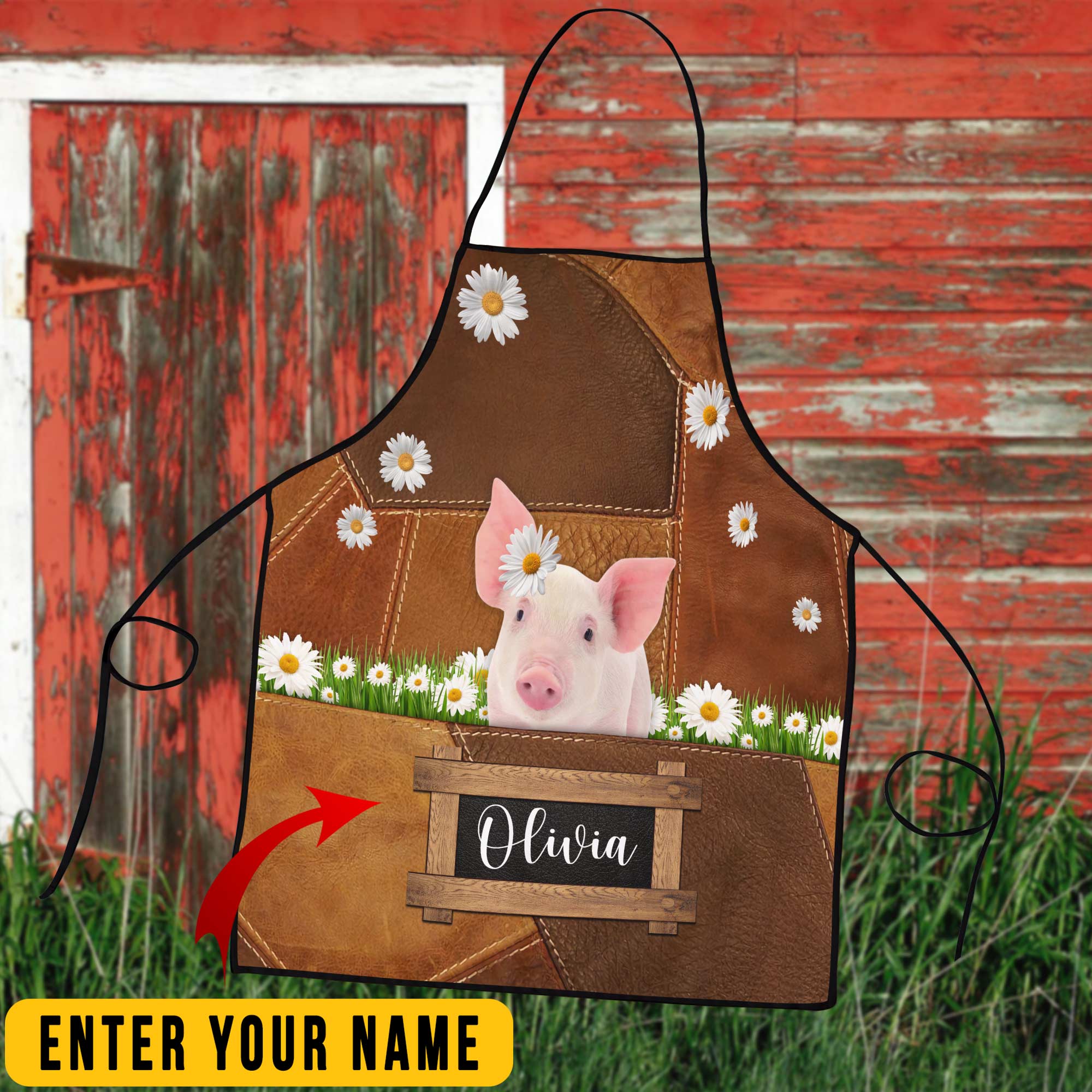 Personalized Name Pig All Over Printed 3D Apron