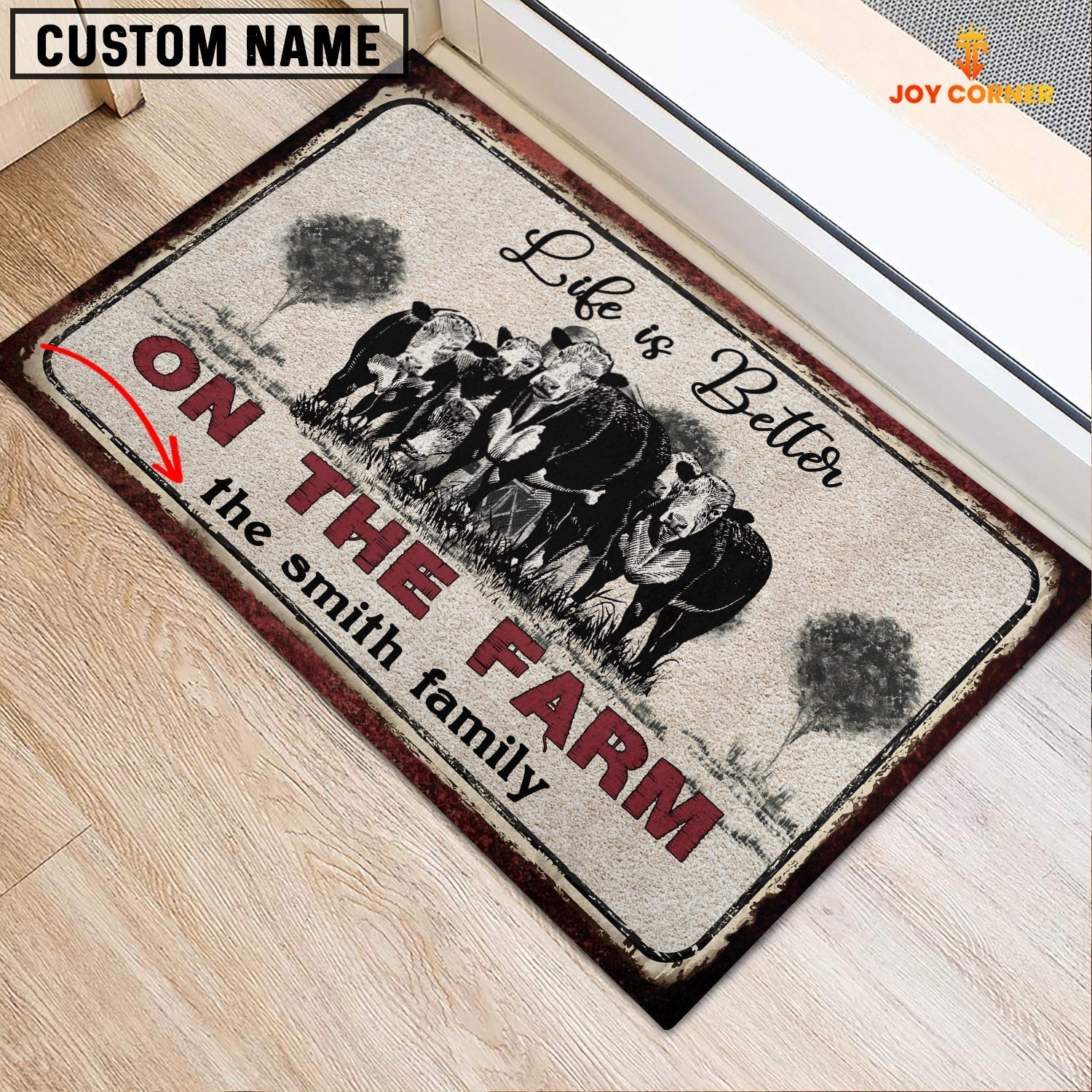 Hereford Life is Better Custom Name Doormat