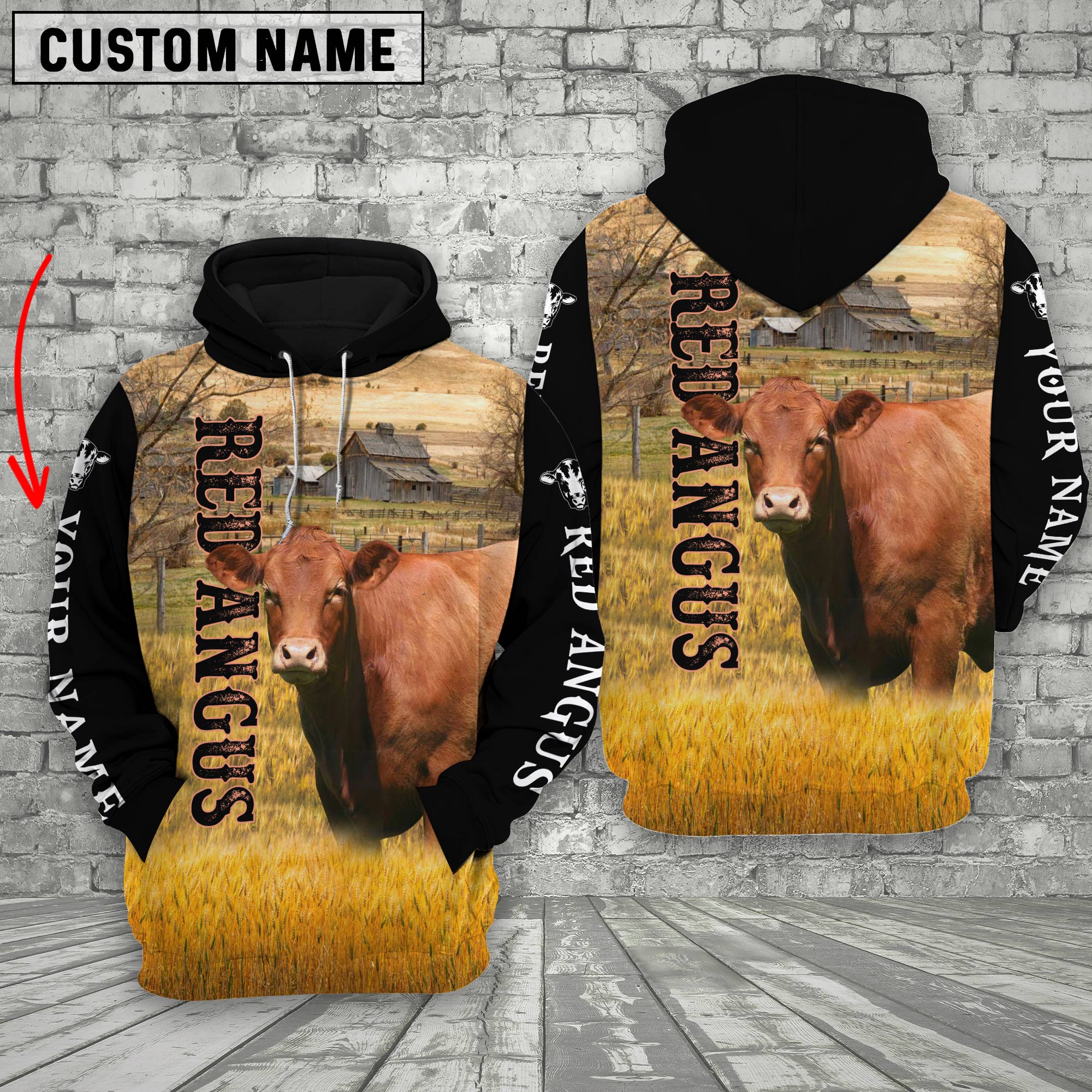 Personalized Name Red Angus Cattle On The Farm 3D Shirt