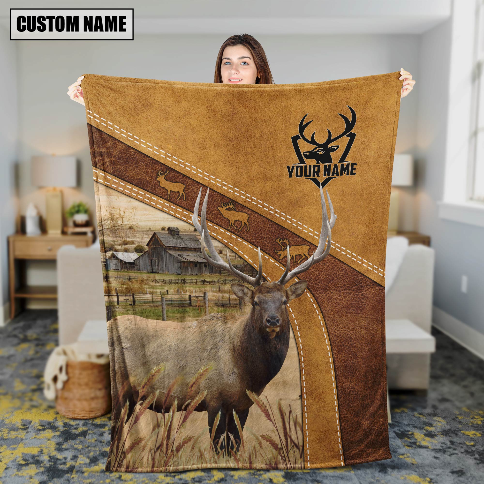 Rocky Mountain Bull Elk Custom Name Blanket Collection