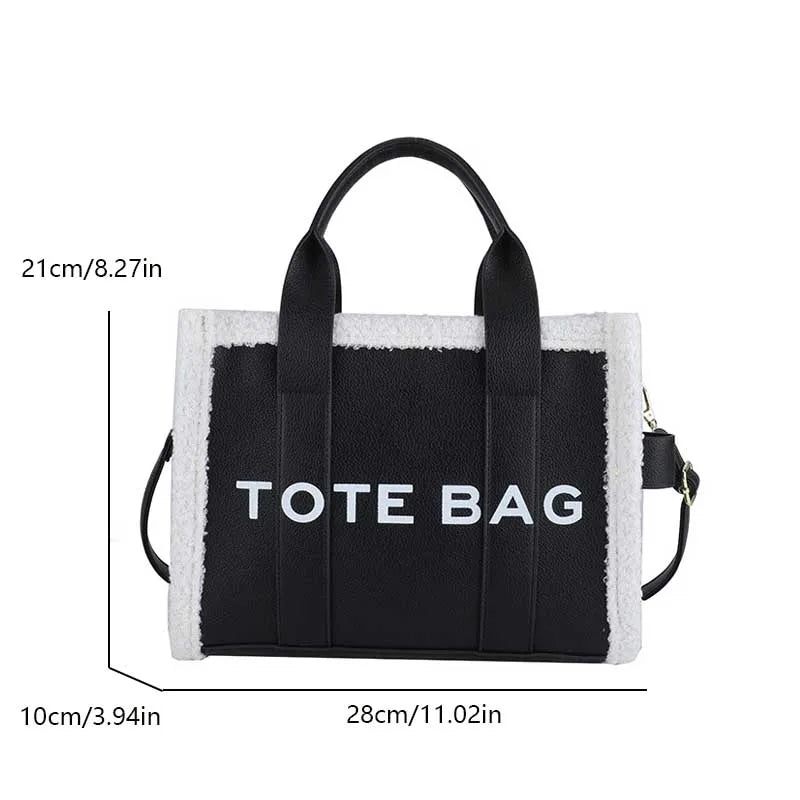 Solid Color Quilted Letter Print Crossbody Bag Women's Trendy Casual Style Plush Edge Detail Zippered Handbag Ideal Outings