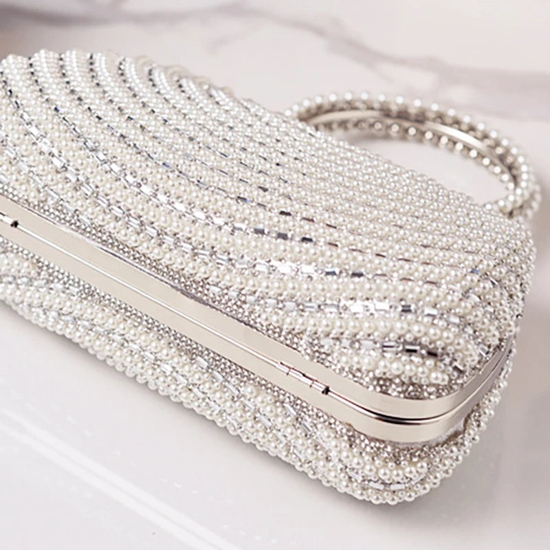 Pearl Luxury Party Bag Woman Wallets and Handbags Designer Bling Metal Clutch Purse Hand Silver Shoulder Bags for Ladies 2026