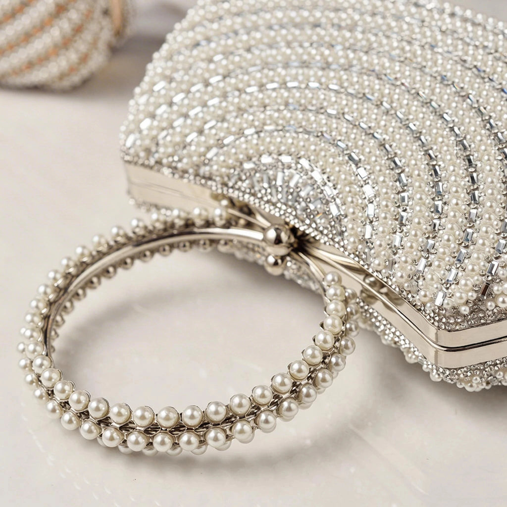 Pearl Luxury Party Bag Woman Wallets and Handbags Designer Bling Metal Clutch Purse Hand Silver Shoulder Bags for Ladies 2026