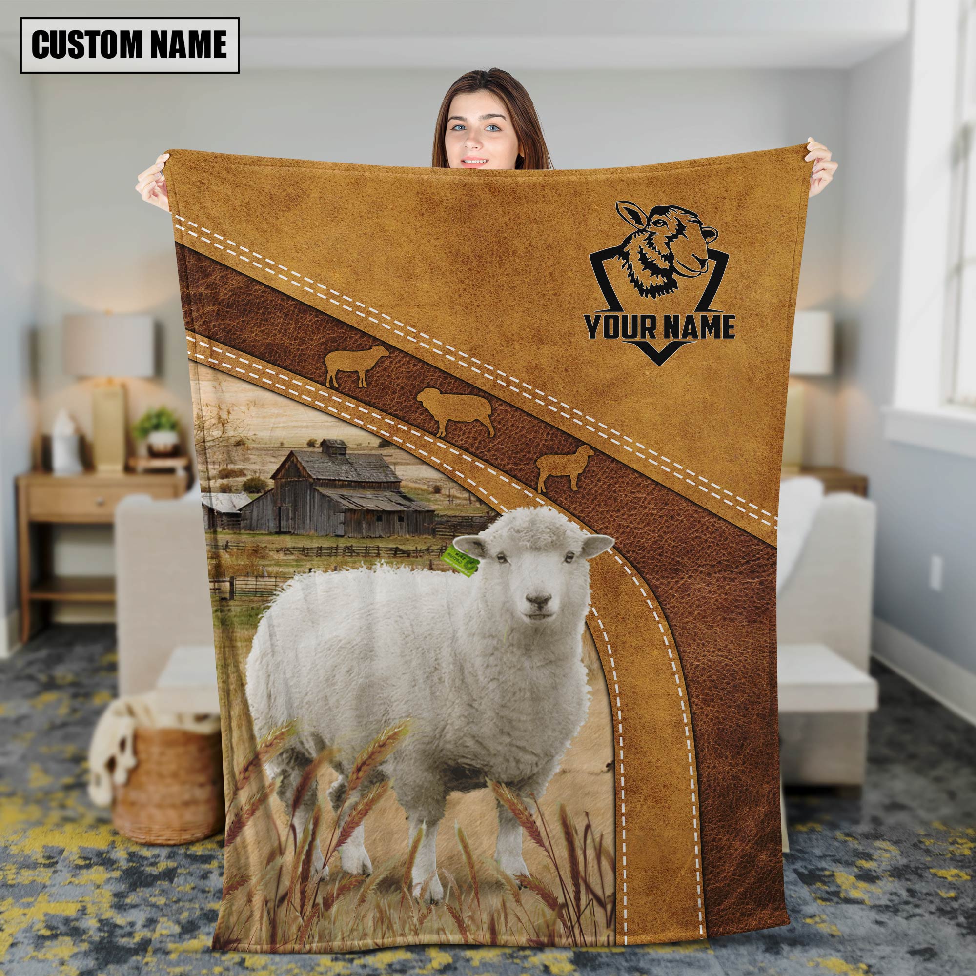Personalized Name Sheep Brownie Background Blanket