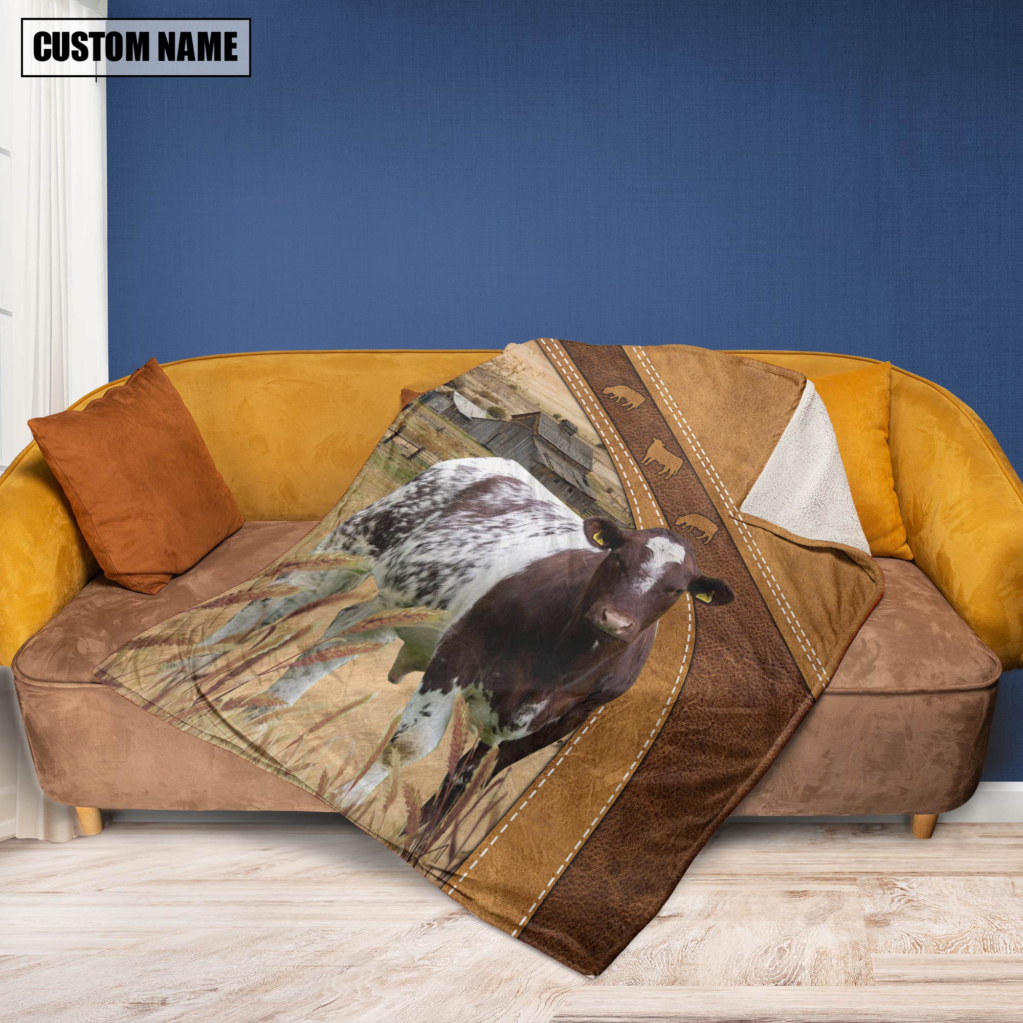 Personalized Name Shorthorn Brownie Background Blanket