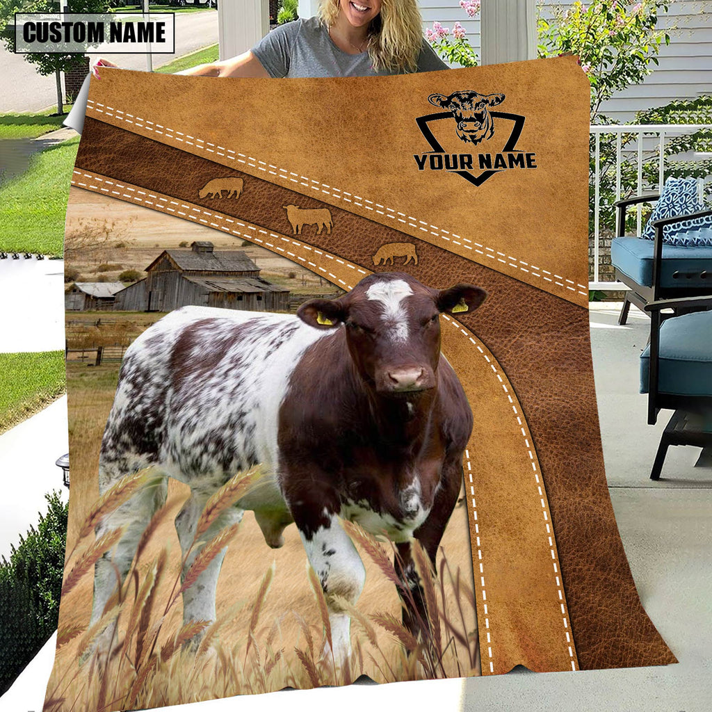 Personalized Name Shorthorn Brownie Background Blanket