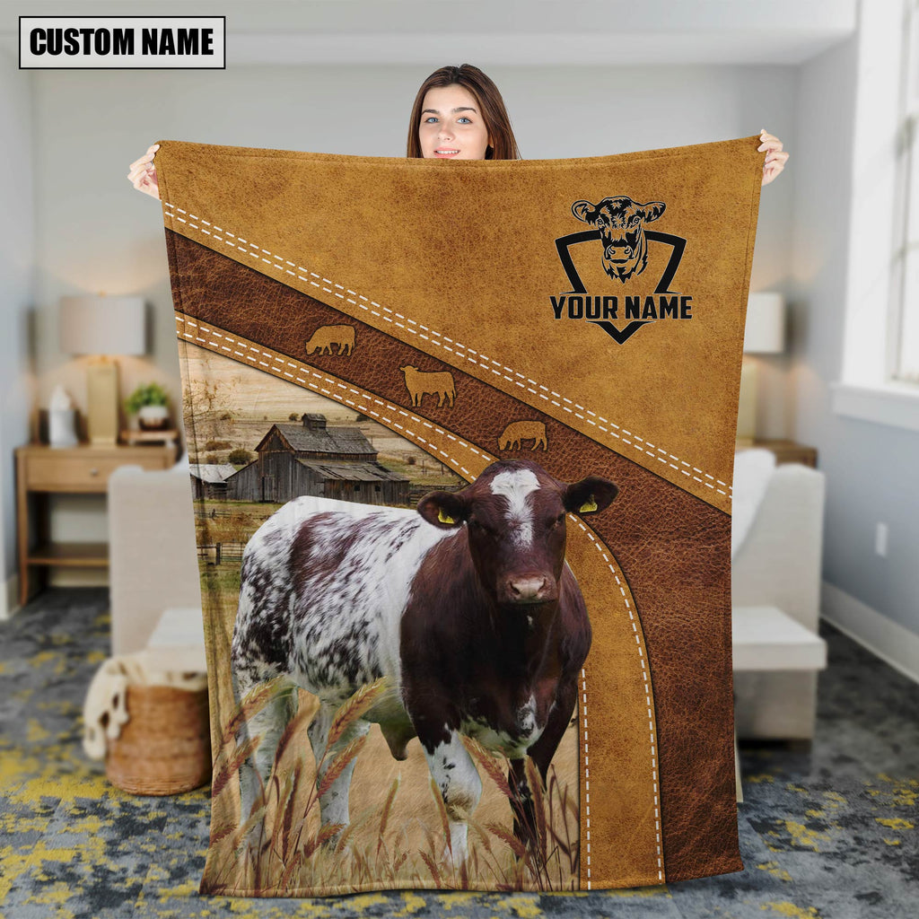 Personalized Name Shorthorn Brownie Background Blanket